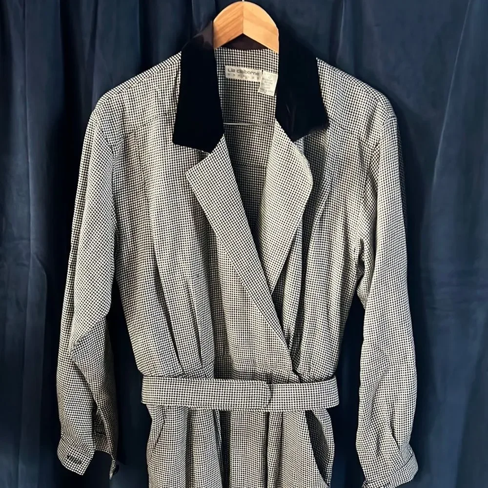 Vintage 80s Liz Claiborne Houndstooth Elegant Crossbody Romper, Size 10 (fits M) - Picture 3 of 7